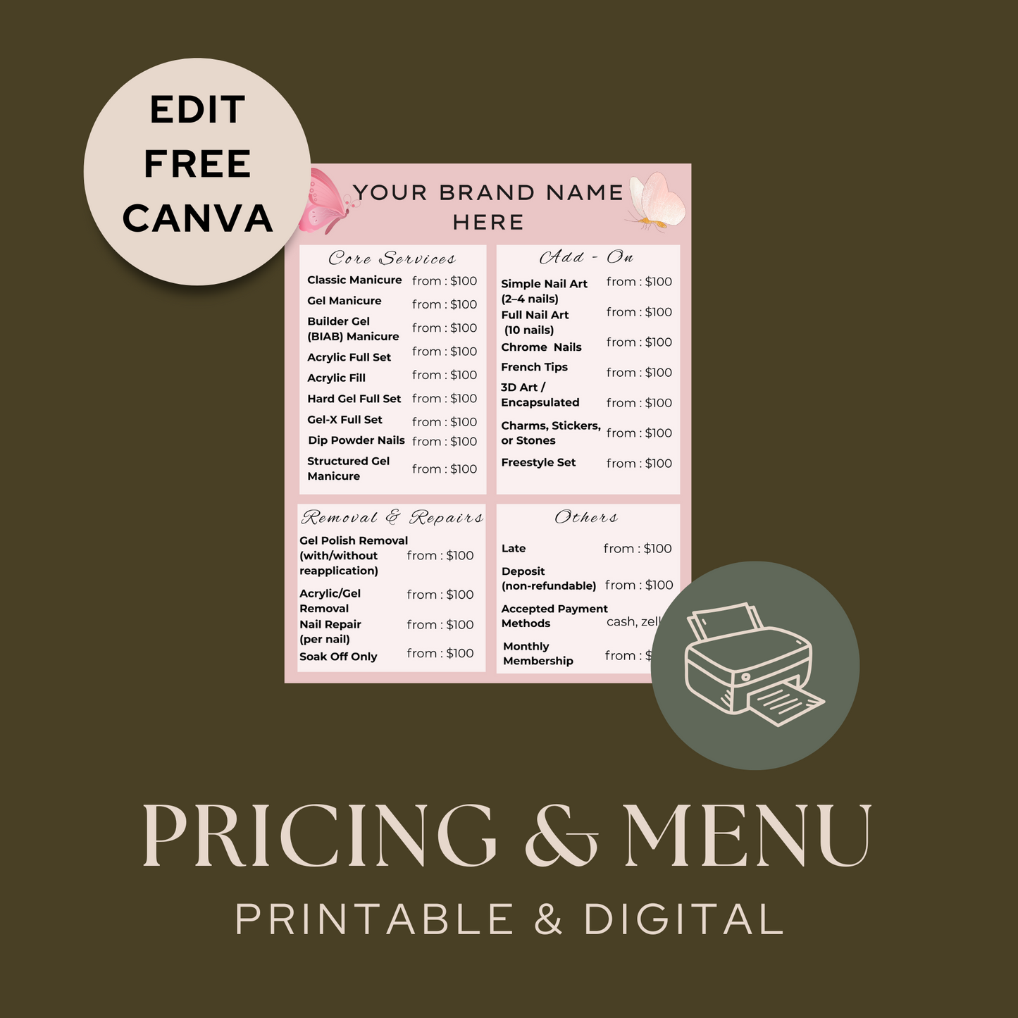 Pricing & Service Menu Template