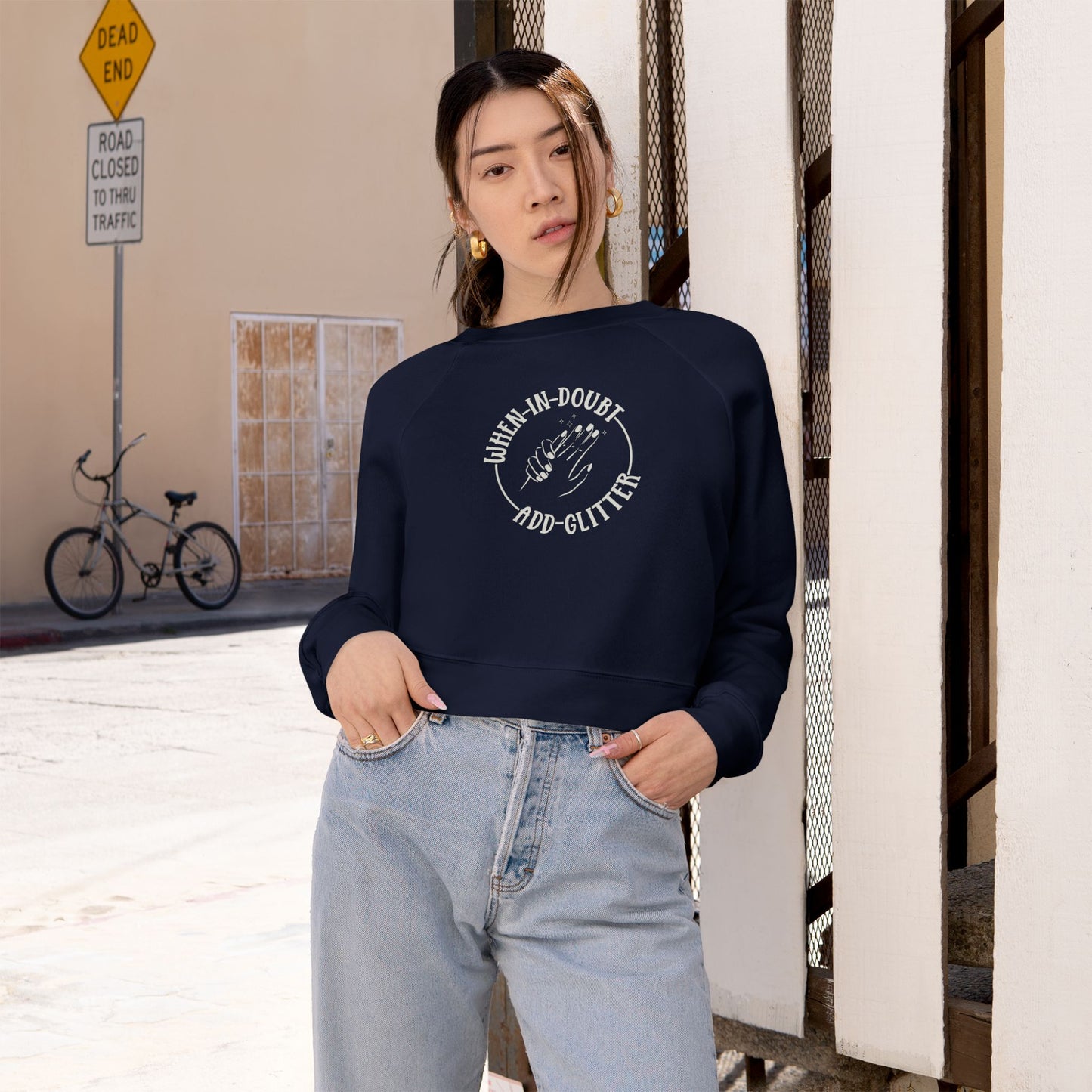 When in Doubt, Add Glitter - Women's Cropped Fleece Pullover
