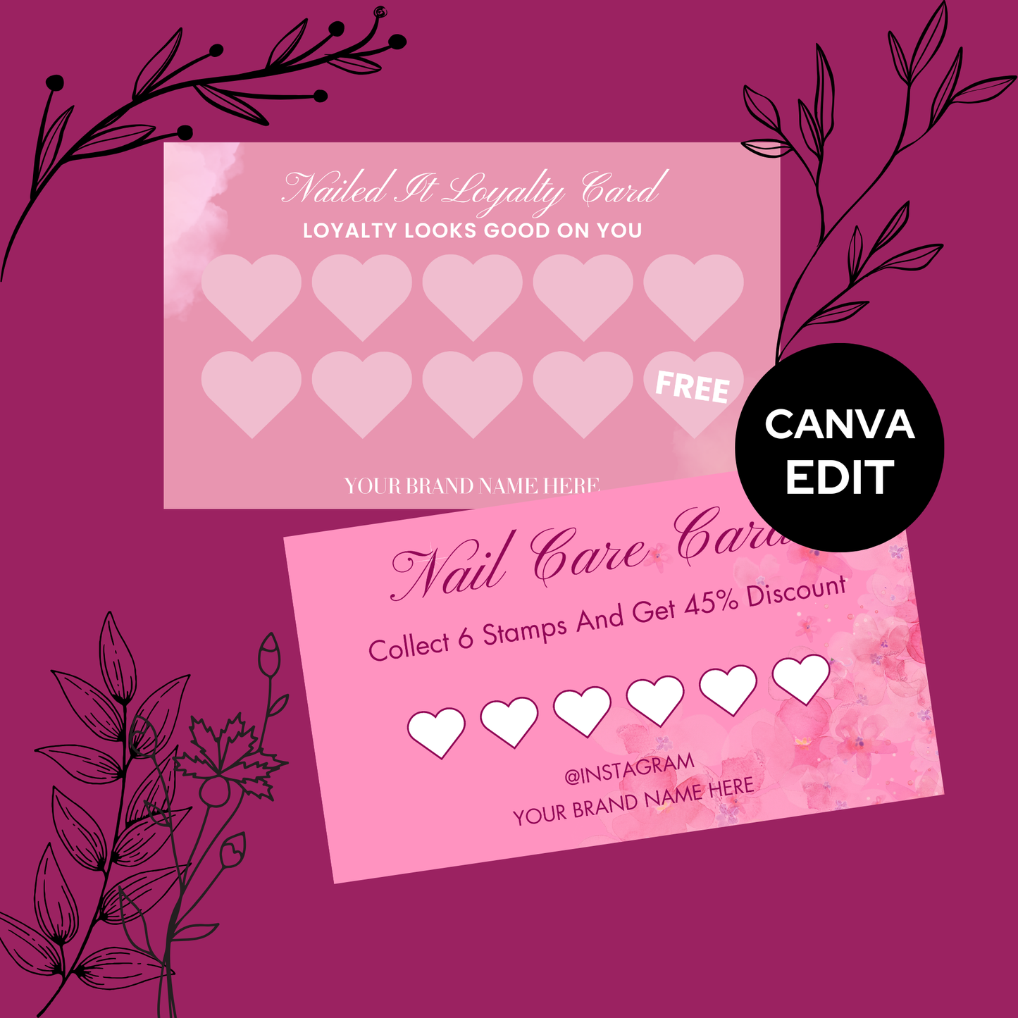Nail Tech Loyalty Card Template Set